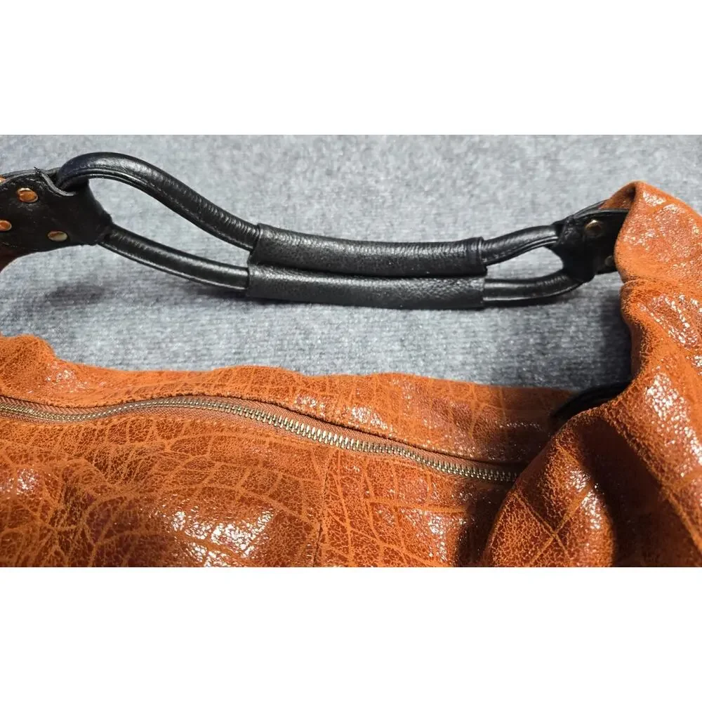Lola Bernard Hobo Bag Brown Leather Croc Embossed Medium Purse Black Liner